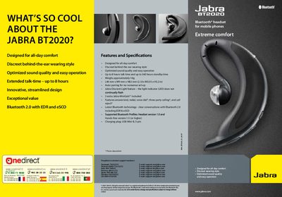 Jabra BT2020 Bluetooth Headset Quick Start Guide - cover page