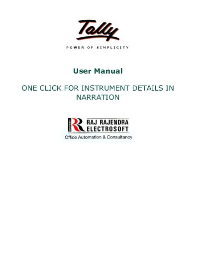 Raj Rajendra Electrosoft One Click for Instrument Details in Narration User Manual - cover page