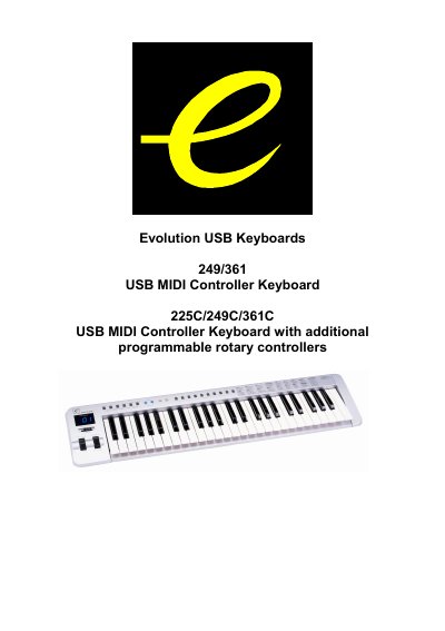 Evolution 249/361/225C/249C/361C USB MIDI Controller Keyboard User Manual - cover page