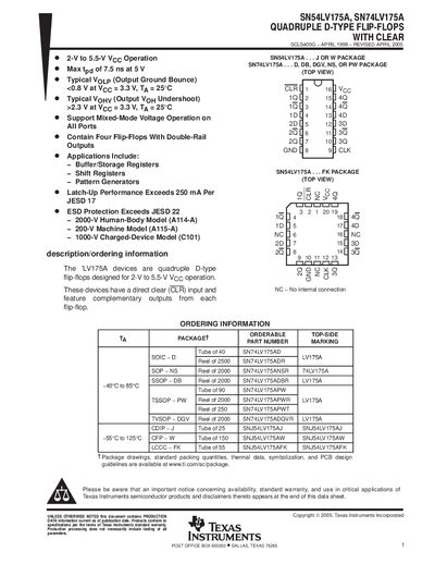 TEXAS INSTRUMENTS SN54LV75A SN74LV175A handbook - cover page