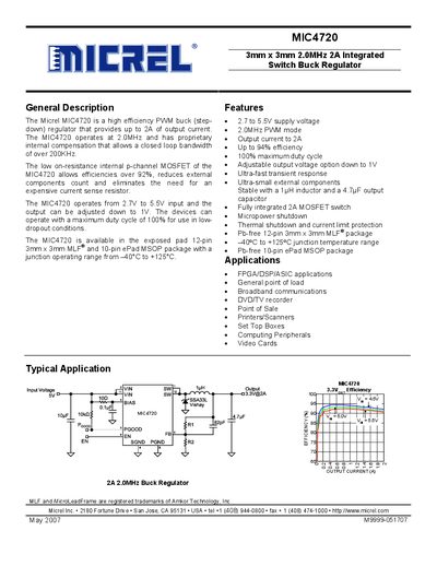 Micrel MIC4720 2A Buck Regulator Datasheet - cover page