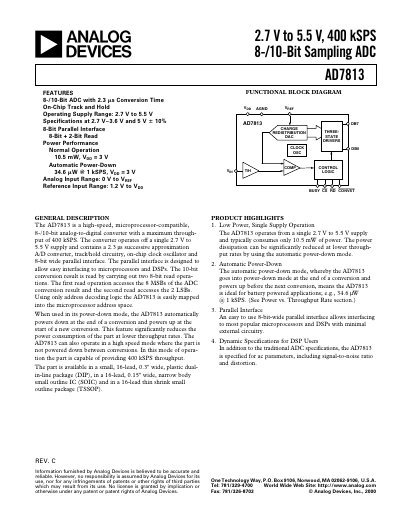 Analog Devices AD7813 ADC Datasheet - cover page