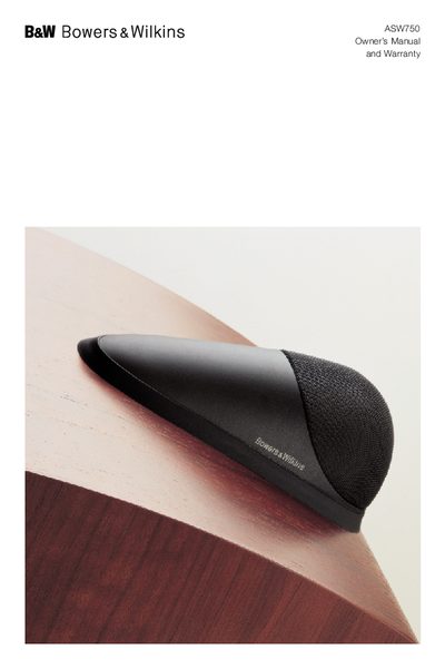 Bowers & Wilkins ASW750 Active Subwoofer Owner's Manual - cover page