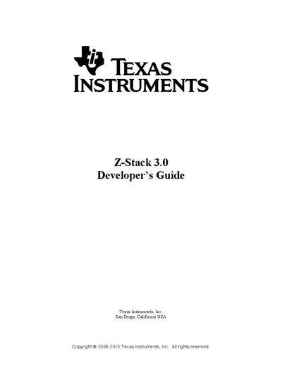 Texas Instruments Z-Stack 3.0 Developer's Guide - cover page