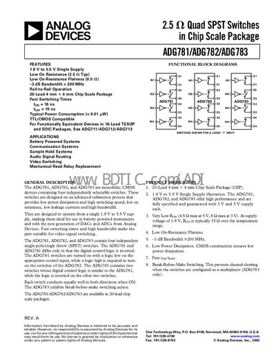 Analog Devices ADG781/ADG782/ADG783 Quad SPST Switches Datasheet - cover page