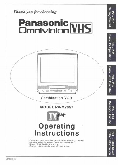 Orion PV-M2057 Combination VCR Operating Instructions - cover page