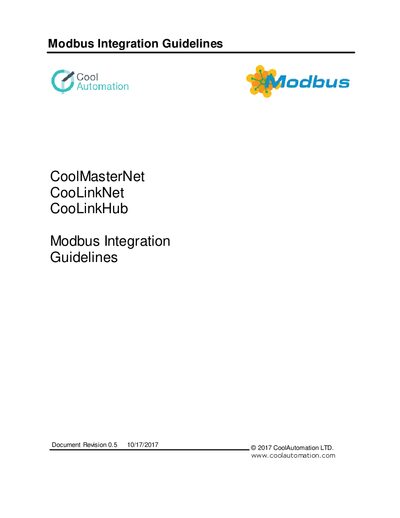 CoolAutomation Modbus Integration Guidelines for CoolMasterNet, CooLinkNet, CooLinkHub - cover page