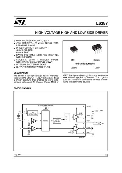STMicroelectronics L6387 High-Voltage Driver Datasheet - cover page
