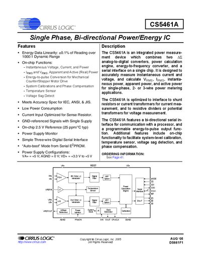 Cirrus Logic CS5461A Datasheet - cover page