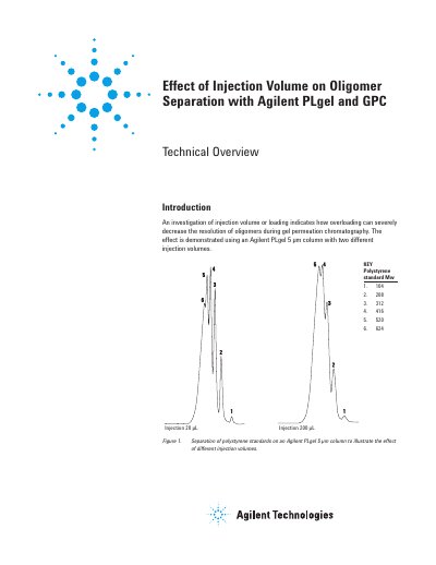 Agilent PLgel 5 µm Effect of Injection Volume on Oligomer Separation Technical Overview - cover page