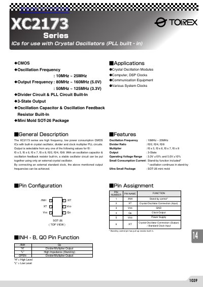 Torex XC2173 Series Crystal Oscillator Datasheet