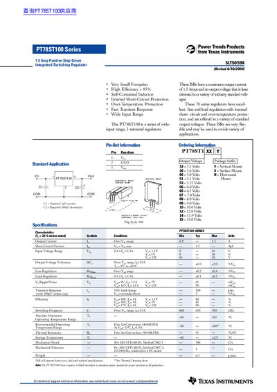 Texas Instruments PT78ST100 Series Integrated Switching Regulator Datasheet - cover page