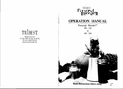 Tribest PB-100/PB-200 Personal Blender Operation Manual - cover page