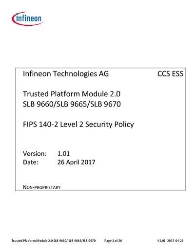 Infineon Trusted Platform Module SLB9660/SLB9665/SLB9670 Security Policy - cover page
