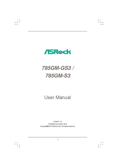 ASRock 785GM-GS3 / 785GM-S3 Motherboard User Manual - cover page
