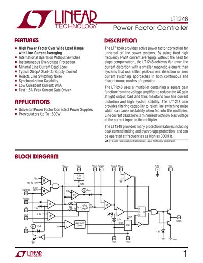 Linear Technology LT1248 Power Factor Controller Datasheet - cover page