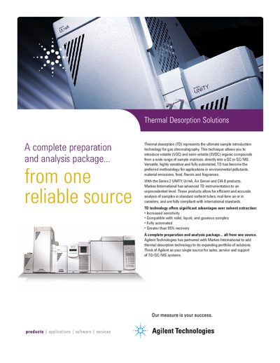 Markes International Series 2 Thermal Desorption Solutions Product Leaflet - cover page