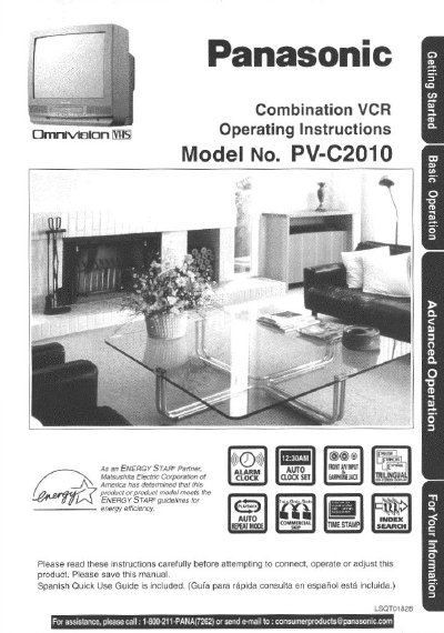 Panasonic PV-C2010 Combination VCR Operating Instructions - cover page