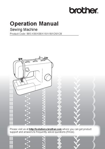 Brother 885-X06/X08/X16/X18/X26/X28 Sewing Machine Operation Manual - cover page