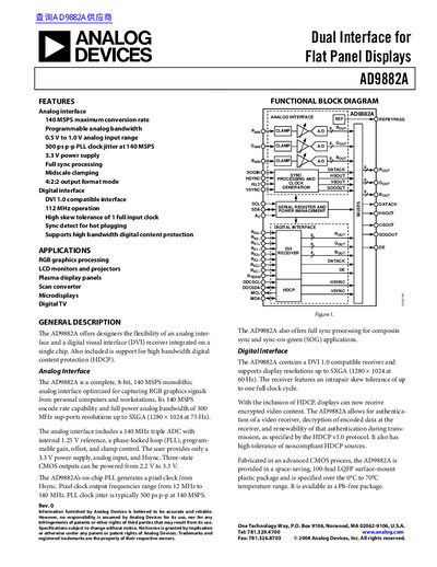 Analog Devices AD9882A Datasheet - cover page