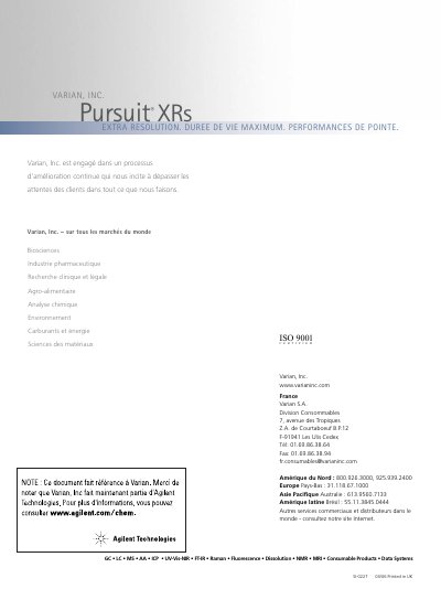 Agilent Pursuit XRs HPLC Columns Product Leaflet - cover page