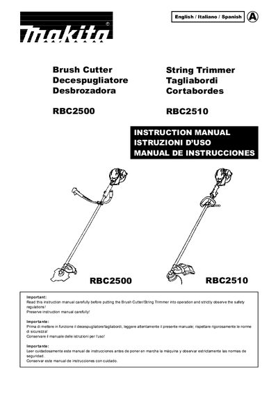 Makita RBC2500/RBC2510 Brush Cutter Instruction Manual - cover page