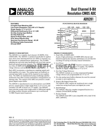 Analog Devices AD9281 Datasheet - cover page
