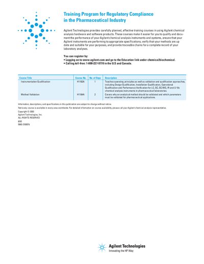 Agilent Training Program for Regulatory Compliance in the Pharmaceutical Industry - cover page