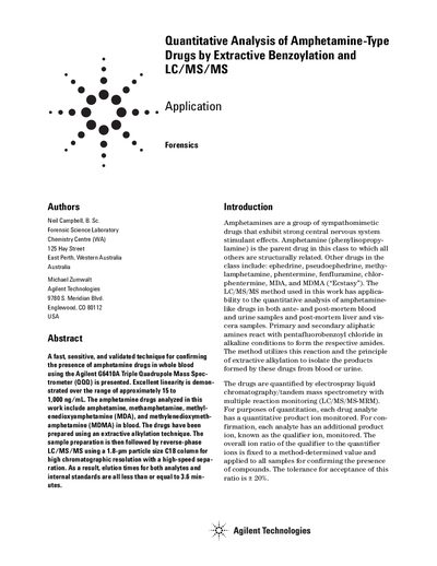 Agilent G6410A Triple Quadrupole Mass Spectrometer Amphetamine Analysis Application Note