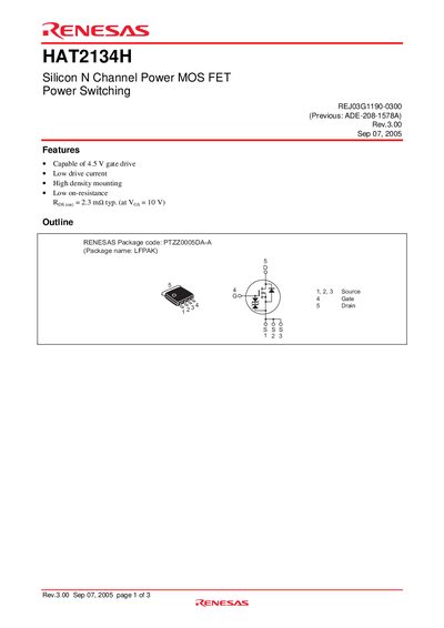 Renesas HAT2134H Silicon N-Channel Power MOSFET Power Switching Handbook - cover page
