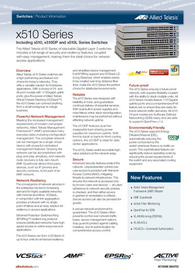 Allied Telesis x510 Series Switches Datasheet - cover page