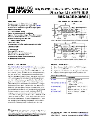 Analog Devices AD5024/AD5044/AD5064 Product Handbook - cover page
