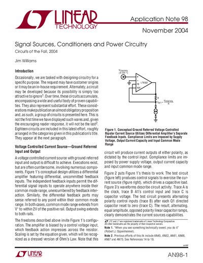 Linear Technology AN98 Application Note Signal Sources Conditioners Power Circuitry - cover page