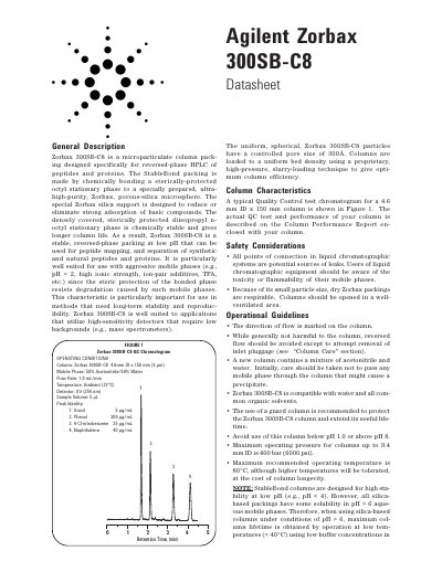Agilent Zorbax 300SB-C8 HPLC Column Datasheet