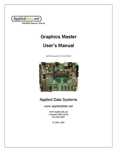 Applied Data Systems 110110-9001 B Graphics Master User Manual - cover page