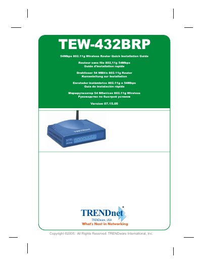 TRENDnet TEW-432BRP Quick Installation Guide - cover page