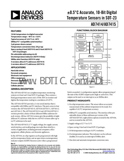 Analog Devices AD7414/AD7415 Datasheet - cover page