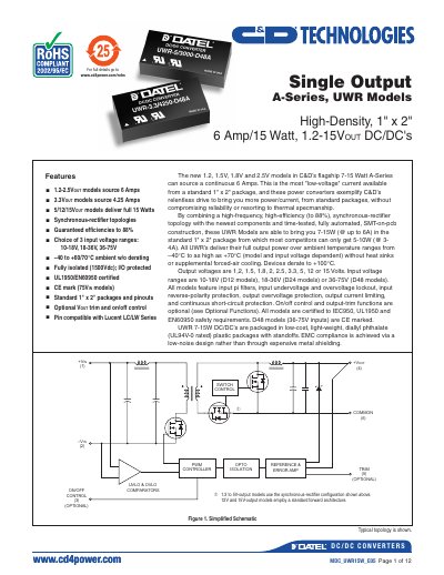 C&D UWR A-Series DC/DC Converter Datasheet - cover page