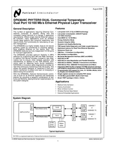 National Semiconductor DP83849C Ethernet PHY Datasheet - cover page