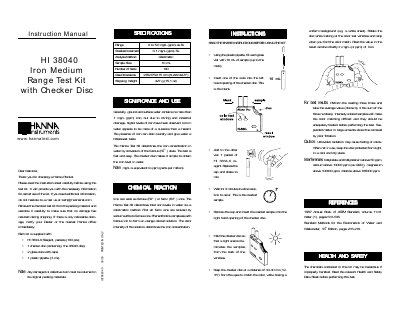 Hanna Instruments HI 38040 Iron Test Kit Instruction Manual - cover page