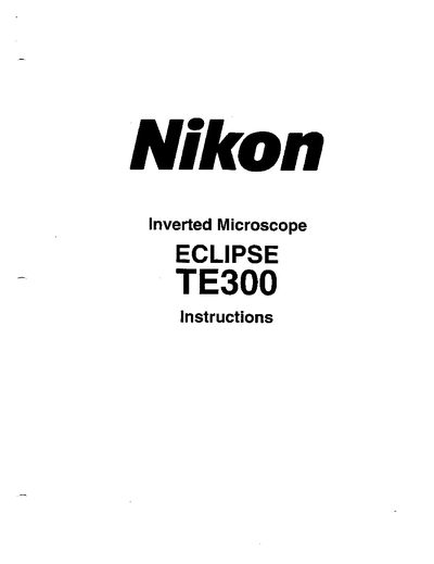 Nikon TE300 Inverted Microscope User Manual - cover page
