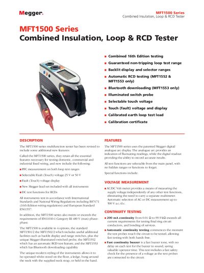 Megger MFT1500 Series User Manual - cover page