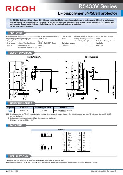 RICOH R5433V Series Li-ion/polymer 3/4/5Cell protector Manual - cover page