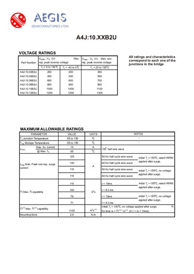 Aegis A4J:10.XXB2U Datasheet - cover page