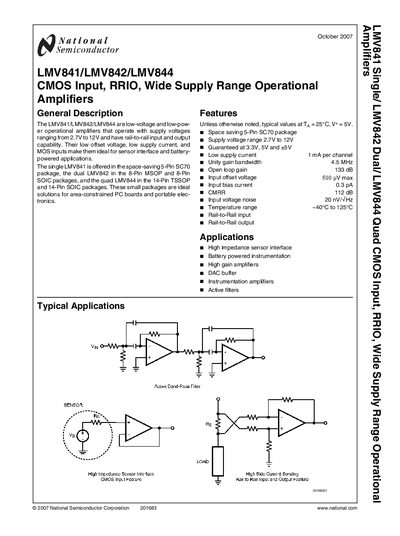 National Semiconductor LMV841/LMV842/LMV844 Datasheet - cover page