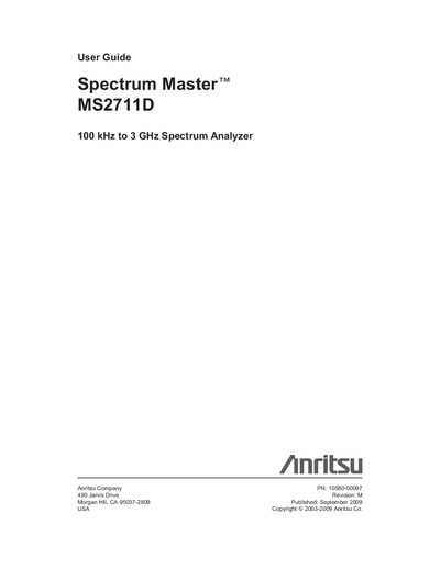 Anritsu Spectrum Master MS2711D User Guide
