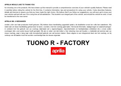 Aprilia Tuono R Factory 2006 User Manual - cover page