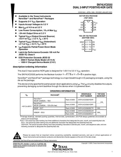 Texas Instruments SN74LVC2G02 Dual 2-Input Positive-NOR Gate Datasheet - cover page