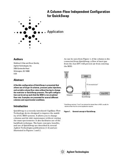 Agilent QuickSwap Column-Flow Independent Configuration Application Note - cover page