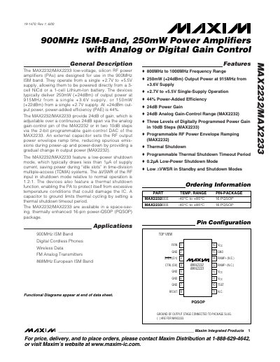 Maxim MAX2232/MAX2233 RF Power Amplifier Datasheet - cover page